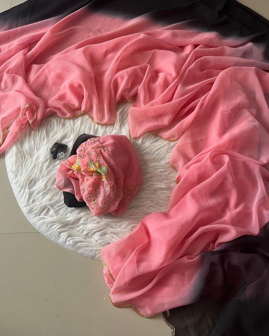 STYLE NEVER END ITS PADDING SO RICH WITH HAND WORK SAREE AND BLOUSE