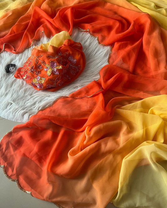 STYLE NEVER END ITS PADDING SO RICH WITH HAND WORK SAREE AND BLOUSE