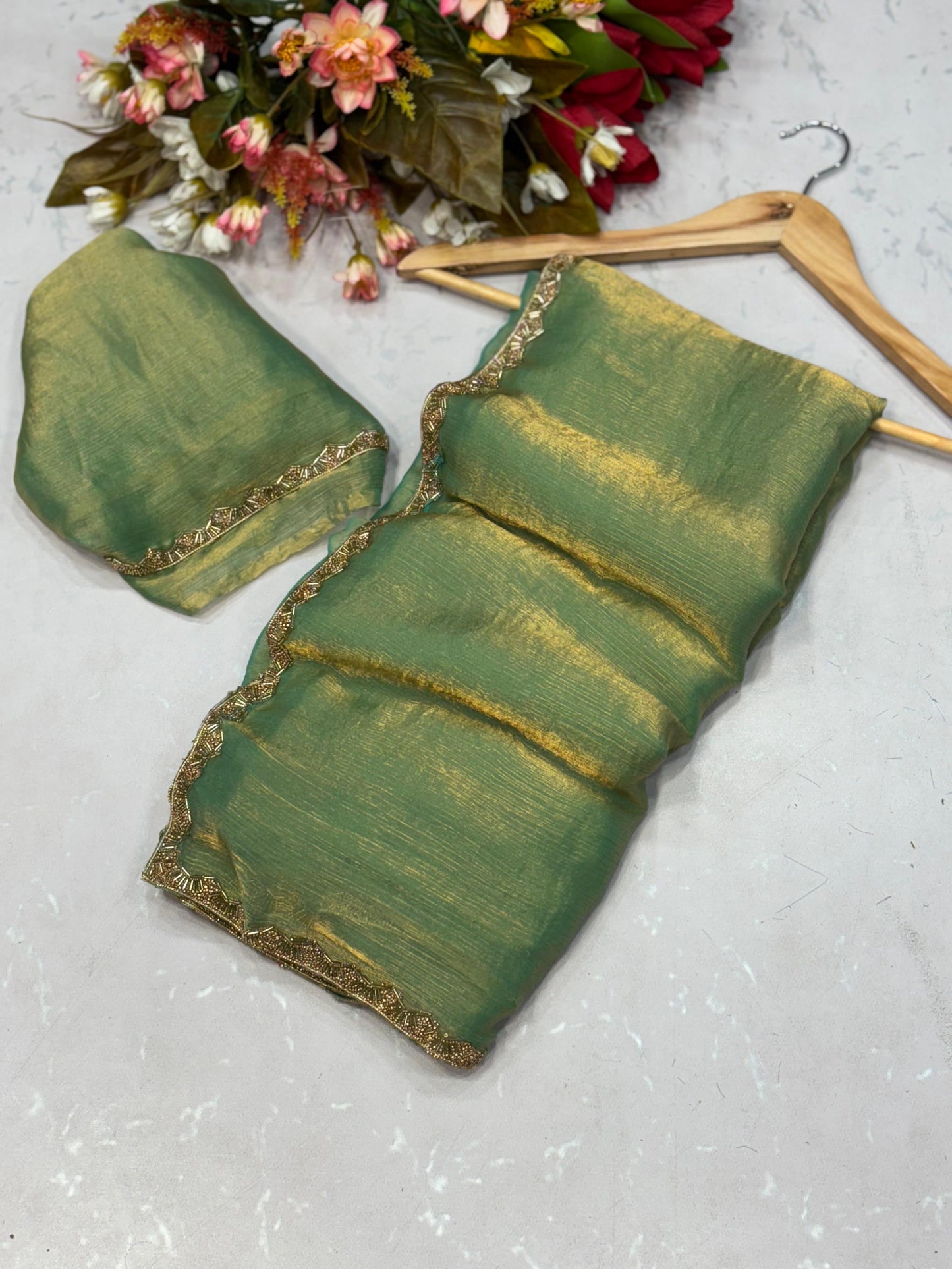 Ombre Elegance: Shaded Chiffon Sarees with Zari Borders
