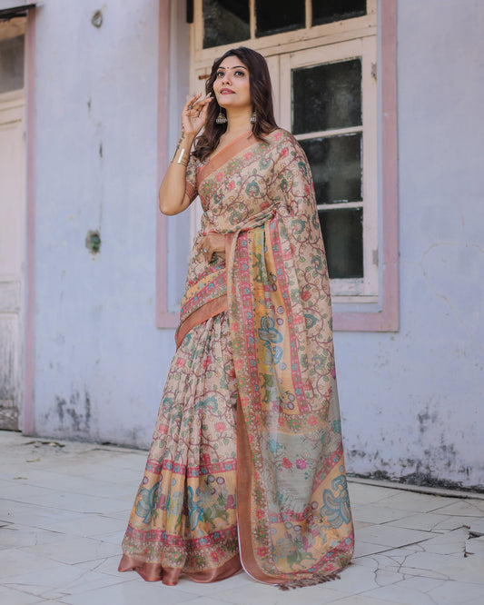 Handwoven Beige & Peach Saree with Beautiful Border Detailing – A Timeless Indian Classic