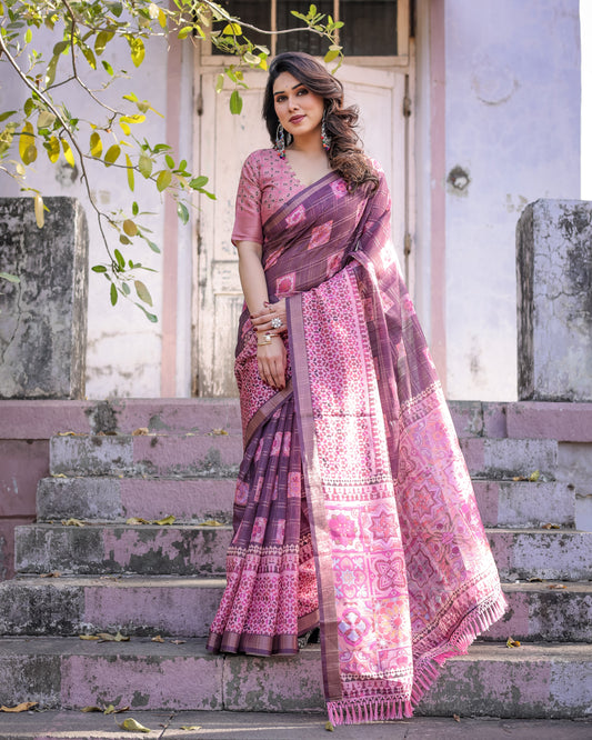 Elegant Multicolor Linen Saree with Traditional Patterns | Lightweight Festive Wear