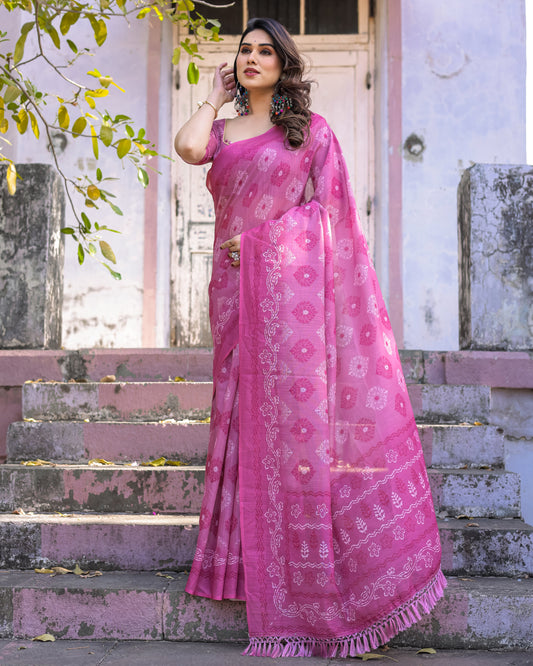 Elegant Multicolor Linen Saree with Traditional Patterns | Lightweight Festive Wear