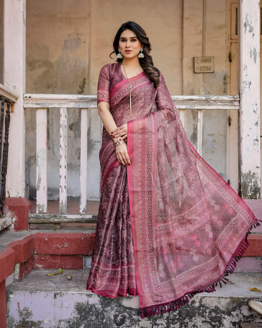 Elegant Multicolor Linen Saree with Traditional Patterns | Lightweight Festive Wear