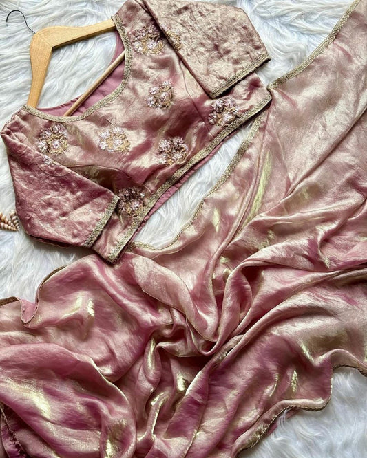 STYLE NEVER END ELEGANT AND PREETY AND HOT SHINING SOFT GOLDEN RICH SAREE