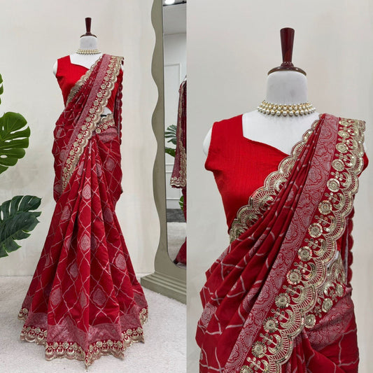 Liecryart Kota Silk Designer Saree – Jacquard with Coding & Sequence Lace Work, Mono Benglori Silk Blouse