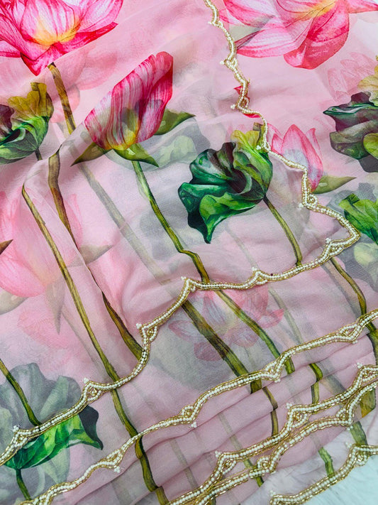 Traditional TB Organza Khatli Work Saree for Party Wear