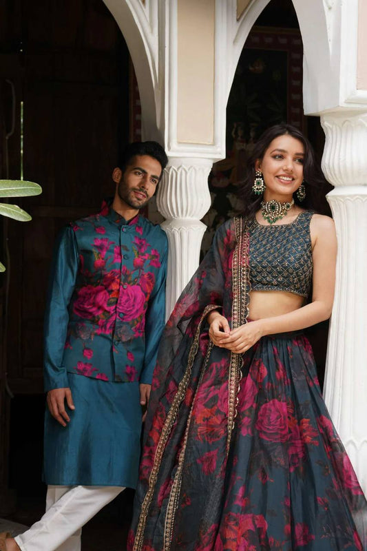 Liecryart Premium Reyon Semi-Stitched Lehenga Set – Digital Print, Mirror & Lace Work, Wedding & Festive Wear