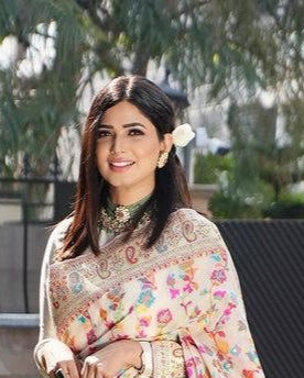KASHMIRI PASHMINA COTTON KACHHI WORK MULTI THRADE SAREE