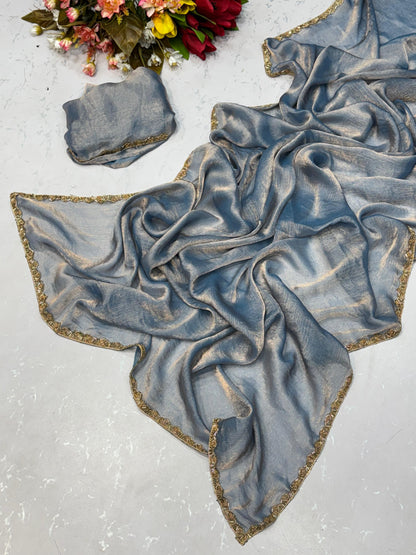 Ombre Elegance: Shaded Chiffon Sarees with Zari Borders