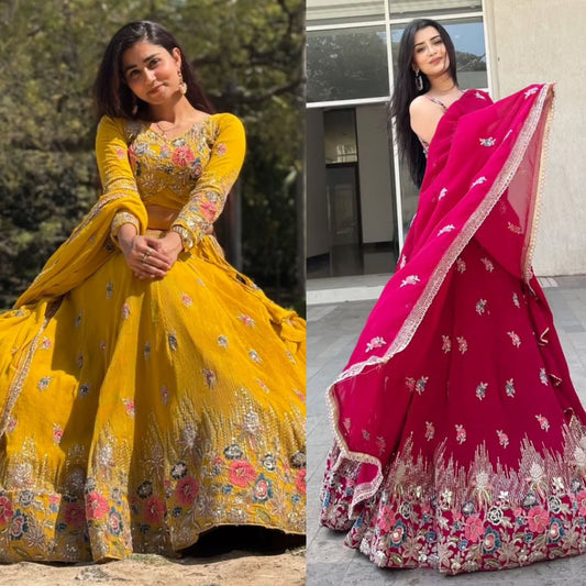 Designer Foux Georgette Lehenga Choli with Dupatta | Thread, Sequin & Coding Dori Work | Full Stitched | Canvas Flair