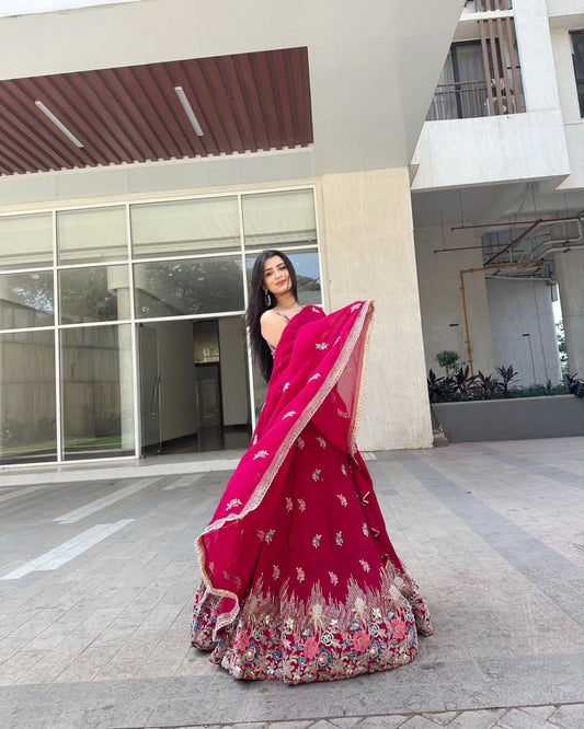 Designer Foux Georgette Lehenga Choli with Dupatta | Thread, Sequin & Coding Dori Work | Full Stitched | Canvas Flair
