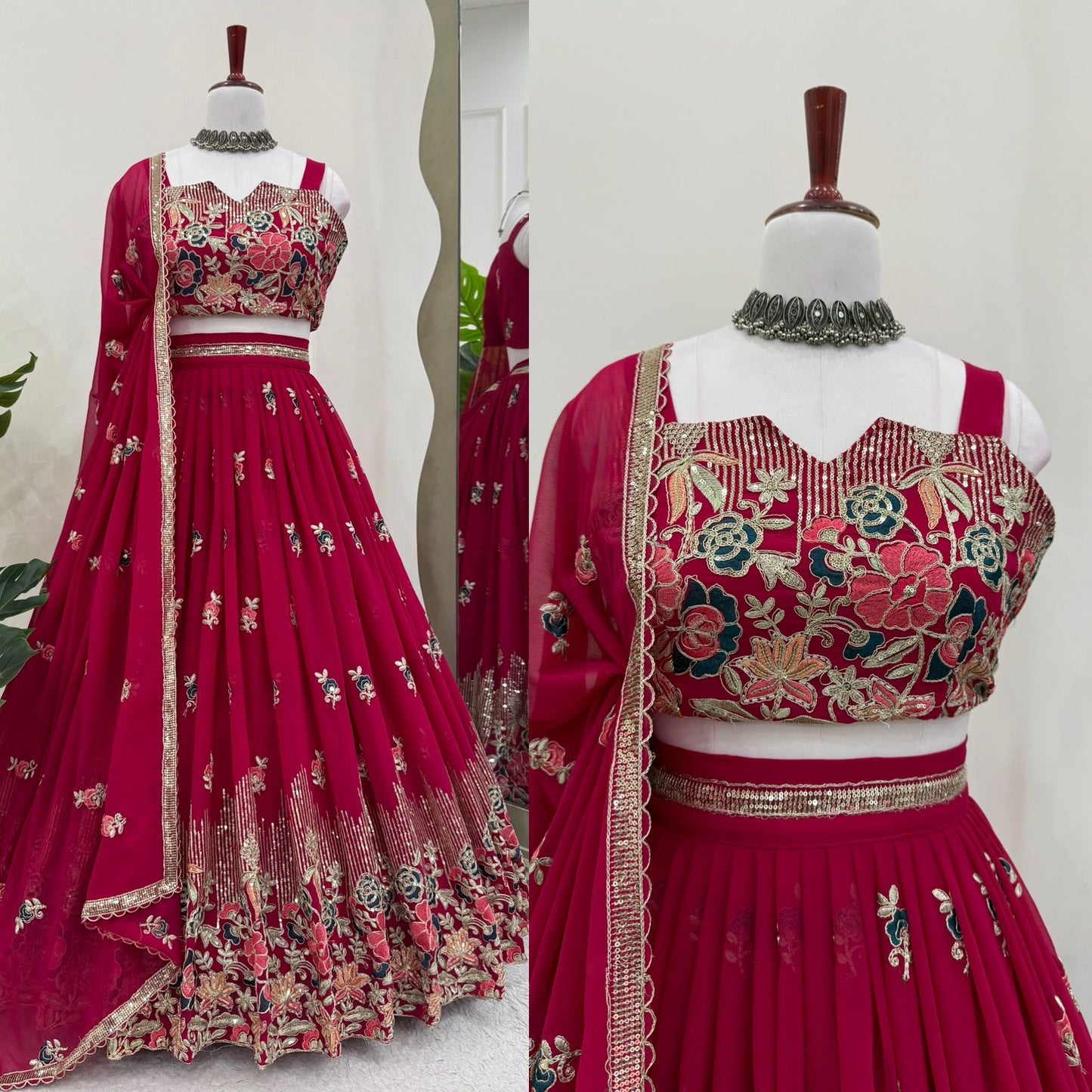 Designer Foux Georgette Lehenga Choli with Dupatta | Thread, Sequin & Coding Dori Work | Full Stitched | Canvas Flair