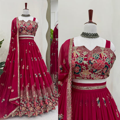 Designer Foux Georgette Lehenga Choli with Dupatta | Thread, Sequin & Coding Dori Work | Full Stitched | Canvas Flair