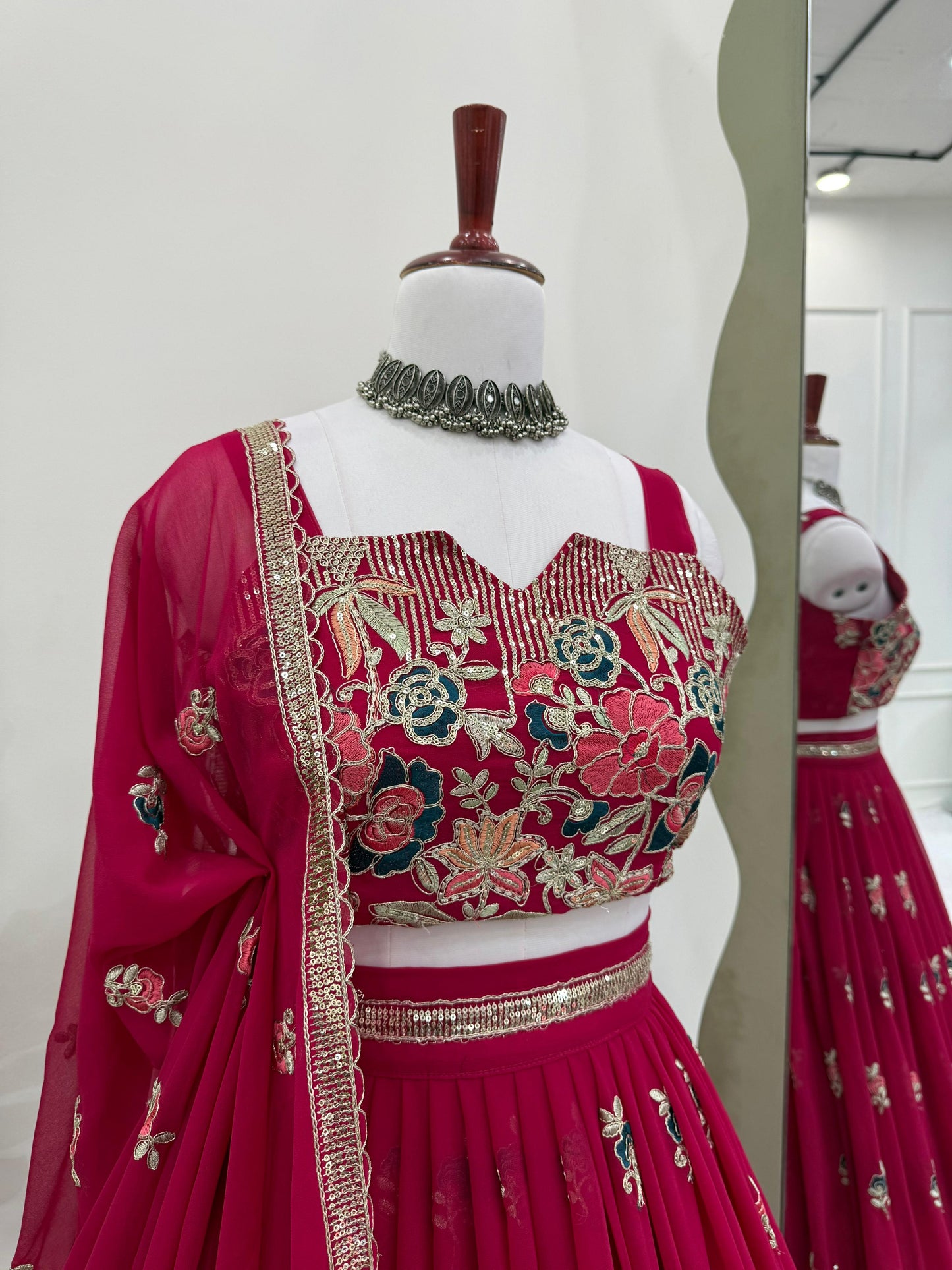 Designer Foux Georgette Lehenga Choli with Dupatta | Thread, Sequin & Coding Dori Work | Full Stitched | Canvas Flair