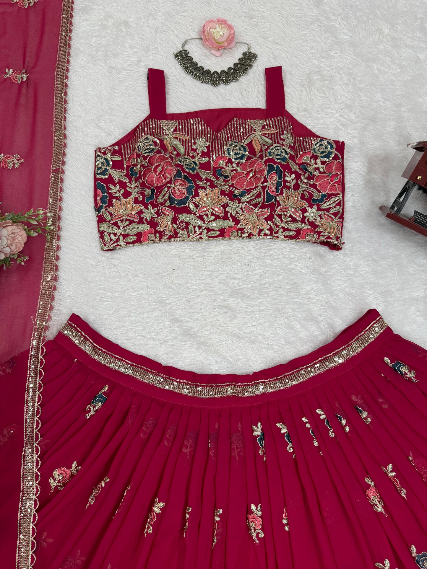 Designer Foux Georgette Lehenga Choli with Dupatta | Thread, Sequin & Coding Dori Work | Full Stitched | Canvas Flair