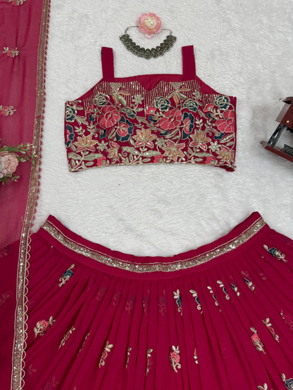 Designer Foux Georgette Lehenga Choli with Dupatta | Thread, Sequin & Coding Dori Work | Full Stitched | Canvas Flair