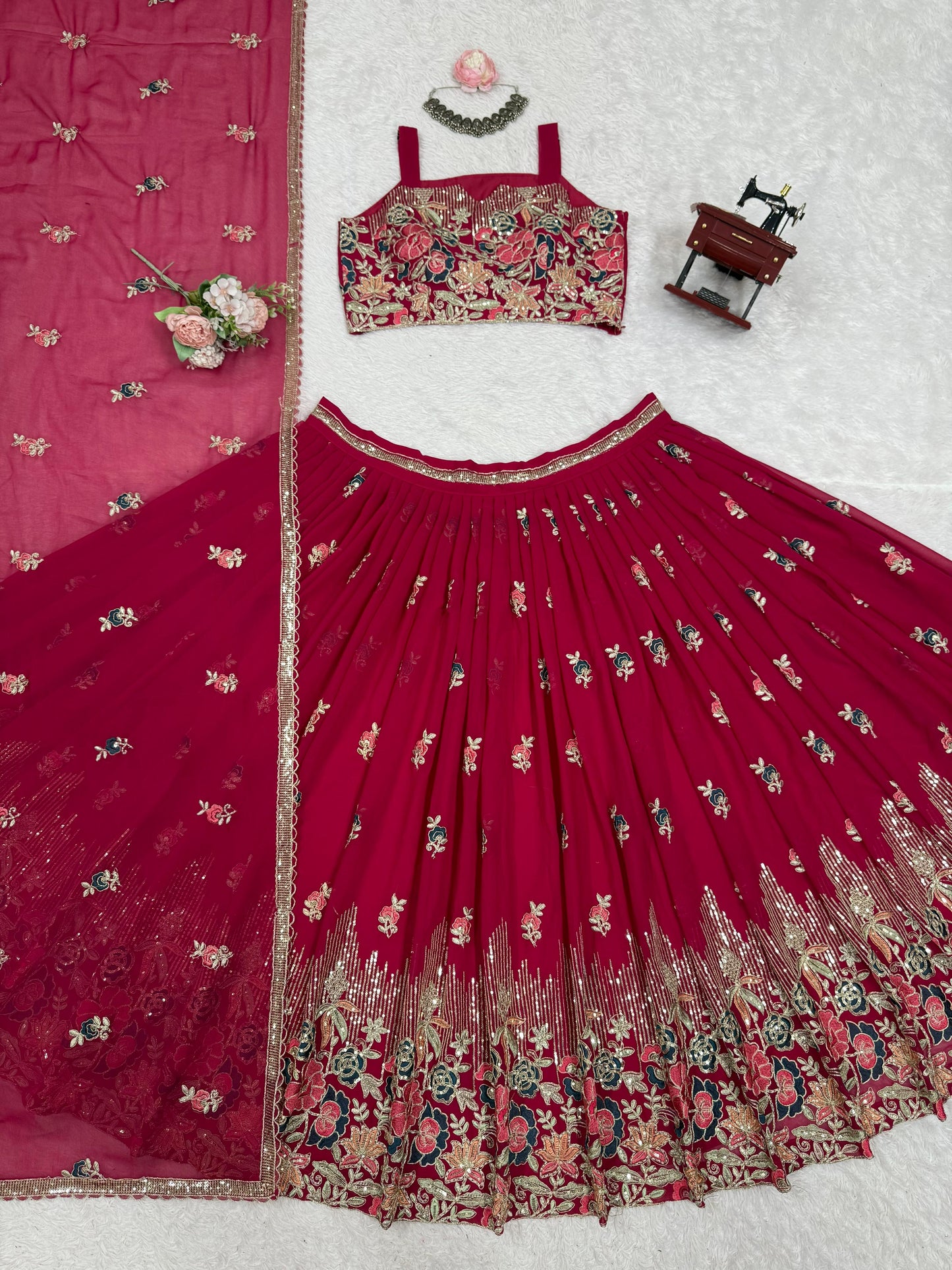 Designer Foux Georgette Lehenga Choli with Dupatta | Thread, Sequin & Coding Dori Work | Full Stitched | Canvas Flair