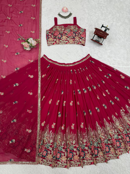 Designer Foux Georgette Lehenga Choli with Dupatta | Thread, Sequin & Coding Dori Work | Full Stitched | Canvas Flair