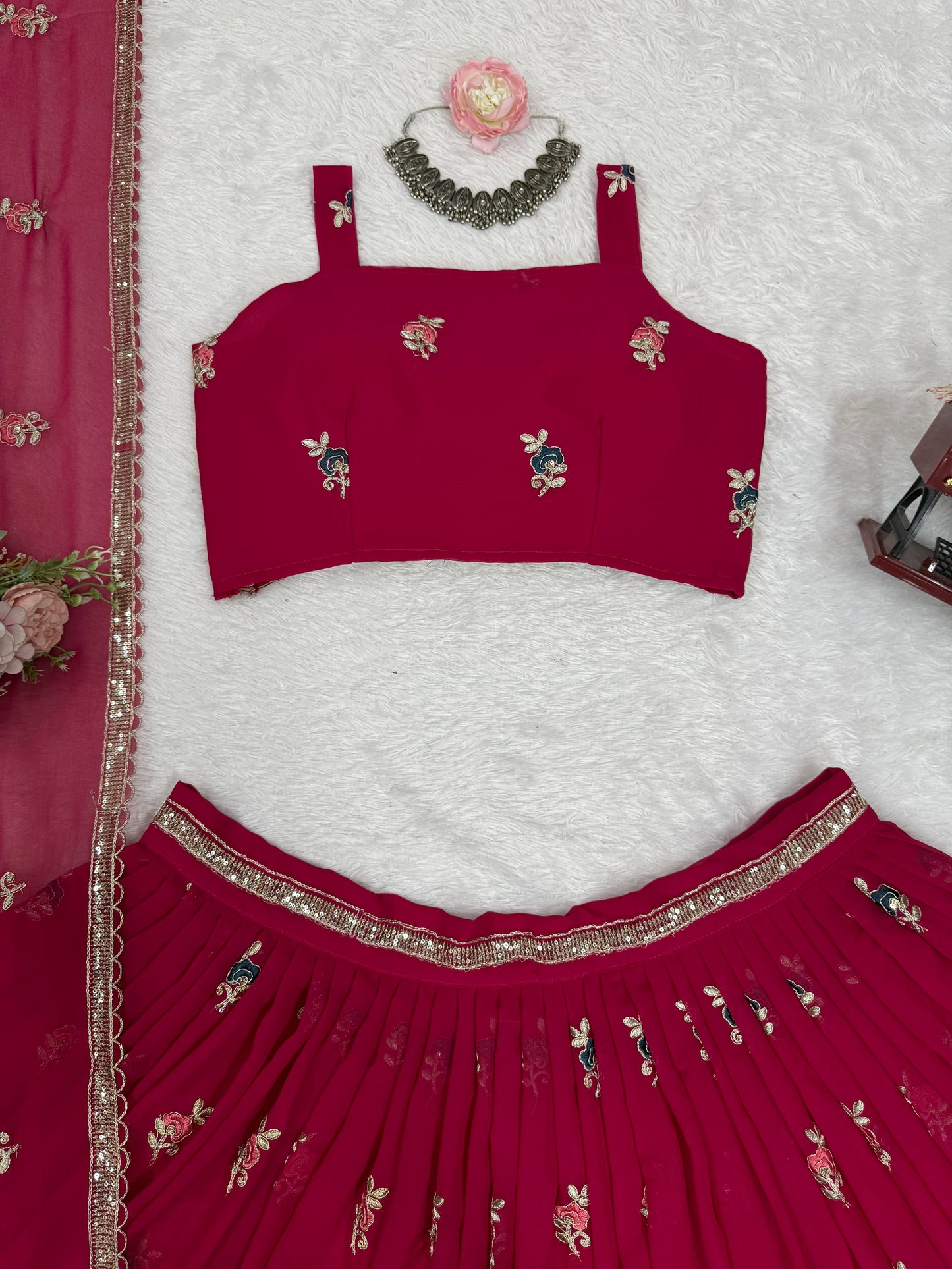 Designer Foux Georgette Lehenga Choli with Dupatta | Thread, Sequin & Coding Dori Work | Full Stitched | Canvas Flair