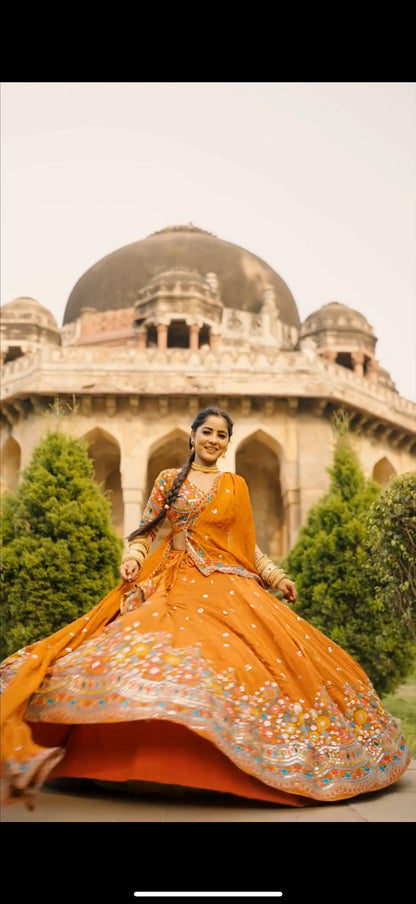 Elegant Foux Georgette Lehenga Choli Set | Thread & Sequin Work | Full Stitched Lehenga with Side Zip