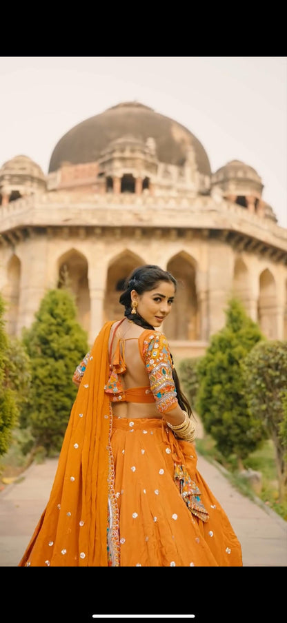 Elegant Foux Georgette Lehenga Choli Set | Thread & Sequin Work | Full Stitched Lehenga with Side Zip