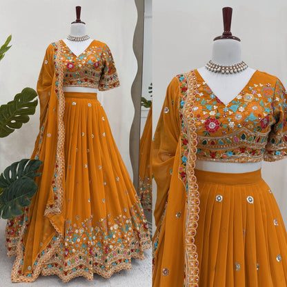Elegant Foux Georgette Lehenga Choli Set | Thread & Sequin Work | Full Stitched Lehenga with Side Zip