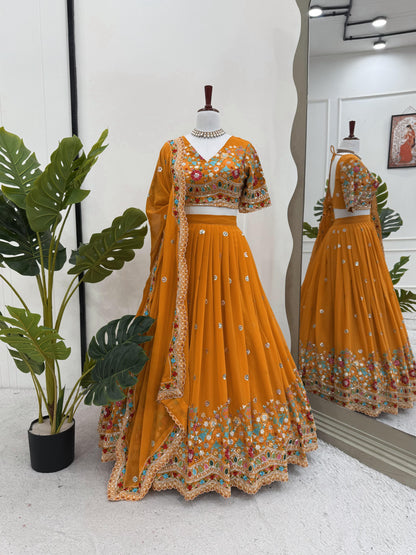 Elegant Foux Georgette Lehenga Choli Set | Thread & Sequin Work | Full Stitched Lehenga with Side Zip