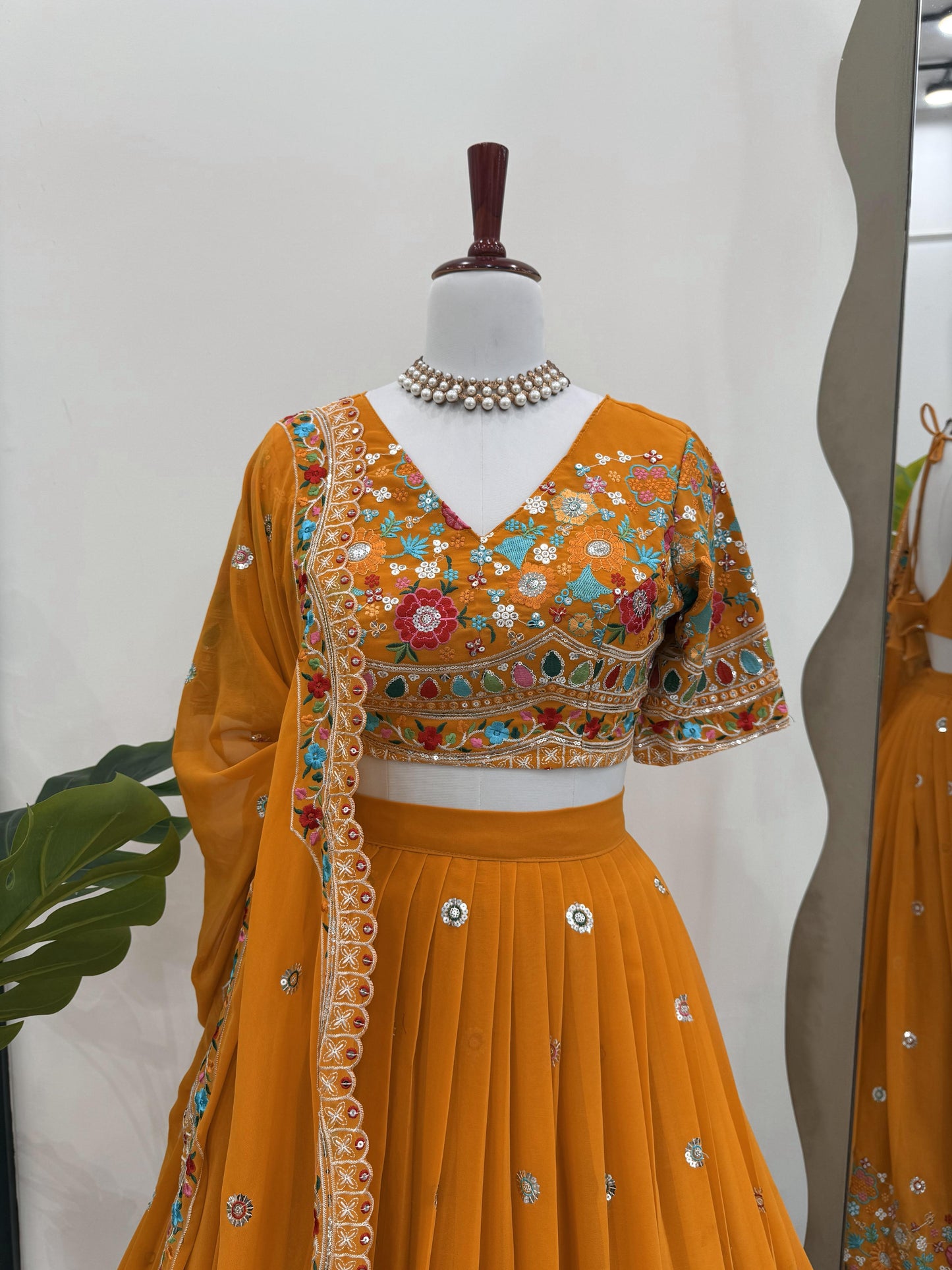 Elegant Foux Georgette Lehenga Choli Set | Thread & Sequin Work | Full Stitched Lehenga with Side Zip