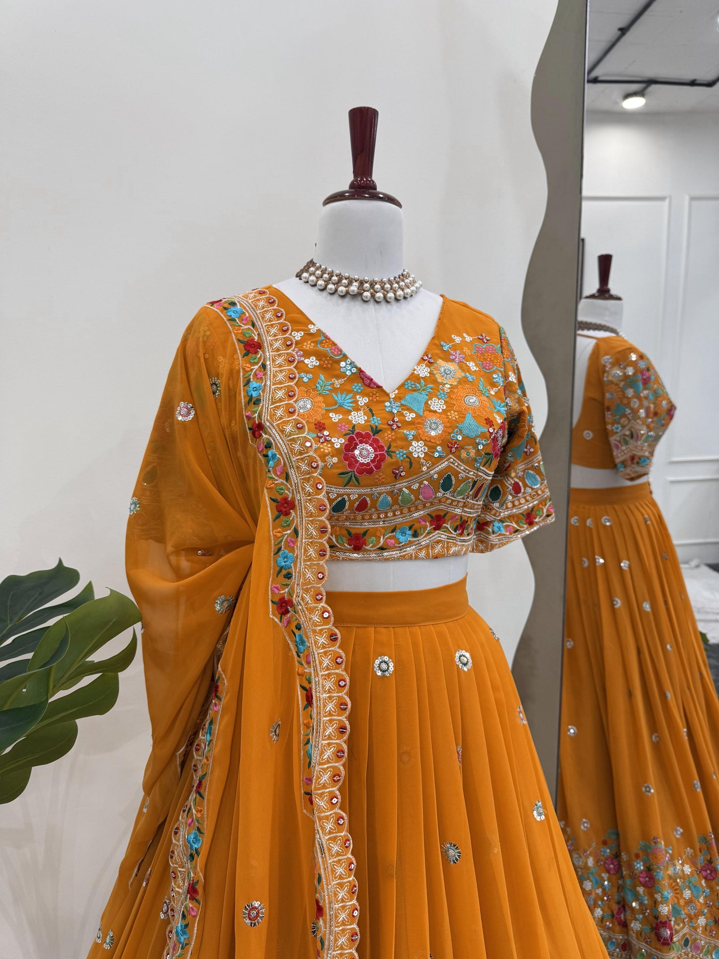 Elegant Foux Georgette Lehenga Choli Set | Thread & Sequin Work | Full Stitched Lehenga with Side Zip