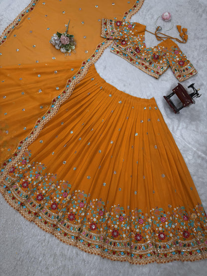 Elegant Foux Georgette Lehenga Choli Set | Thread & Sequin Work | Full Stitched Lehenga with Side Zip
