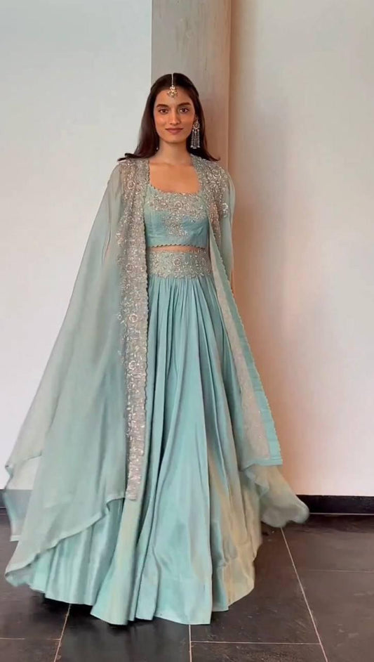 Elegant Pink Chinon Lehenga Choli with Shrug | Thread & Sequin Work | Semi-Stitched | Up to Size 44