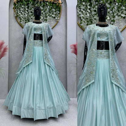 Elegant Pink Chinon Lehenga Choli with Shrug | Thread & Sequin Work | Semi-Stitched | Up to Size 44