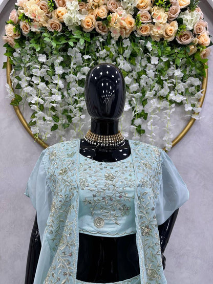 Elegant Pink Chinon Lehenga Choli with Shrug | Thread & Sequin Work | Semi-Stitched | Up to Size 44