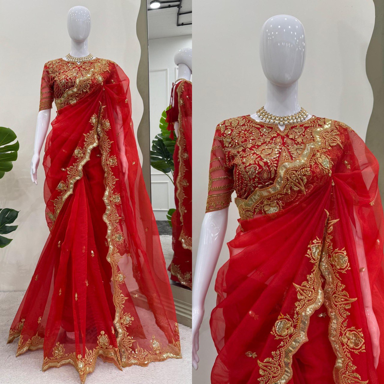 Liecryart Heavy Organza Silk Designer Saree – Thread & Sequence Work with Matching Blouse