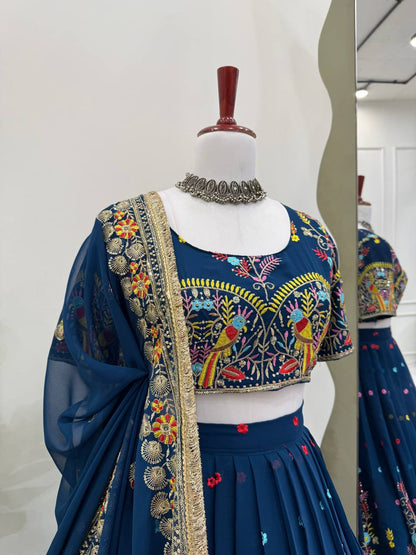 Liecryart Premium Reyon Semi-Stitched Lehenga Set – Digital Print, Mirror & Lace Work, Wedding & Festive Collection