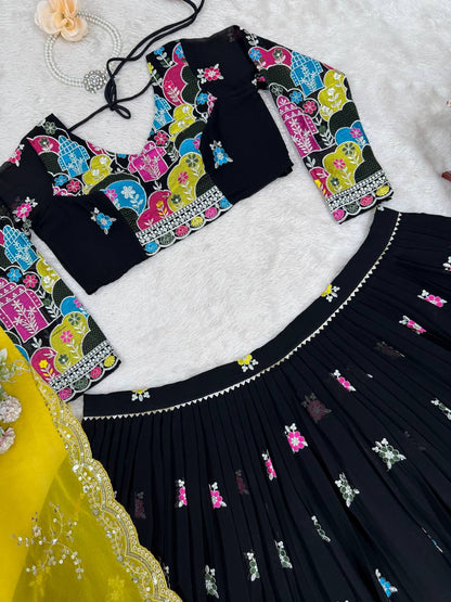 Liecryart Premium Reyon Semi-Stitched Lehenga Set – Digital Print, Mirror & Lace Work, Wedding & Festive Wear