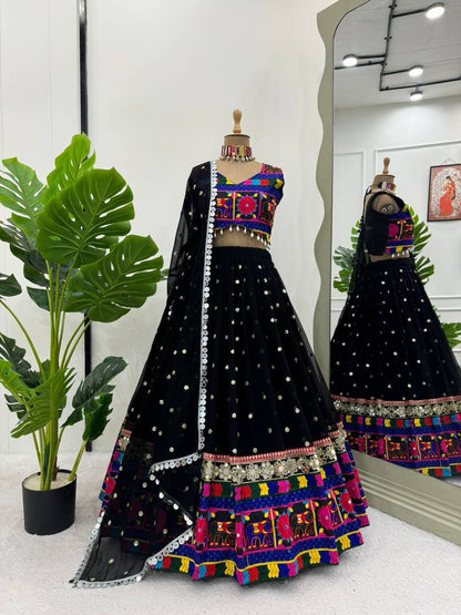 Liecryart Premium Reyon Semi-Stitched Designer Lehenga Set – Digital Print, Mirror & Lace Work