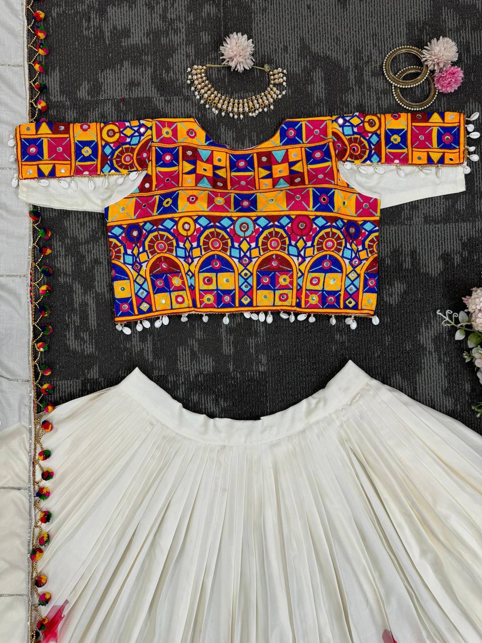 Heavy Boutique Semi-Stitched Lehenga Set – Reyon, Digital Print, Mirror & Lace Work