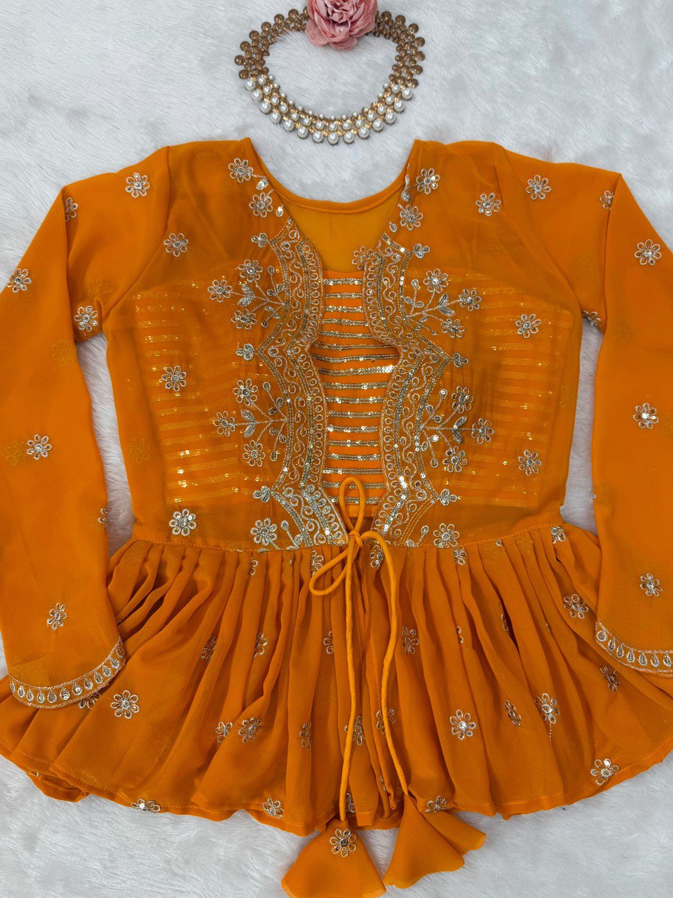 Liecryart Faux Georgette Semi-Stitched Lehenga with Koti – Digital Print, Thread & Sequence Work, Wedding & Festive Wear