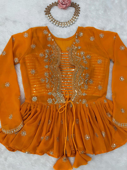 Liecryart Faux Georgette Semi-Stitched Lehenga with Koti – Digital Print, Thread & Sequence Work, Wedding & Festive Wear