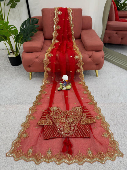 Liecryart Heavy Organza Silk Designer Saree – Thread & Sequence Work with Matching Blouse