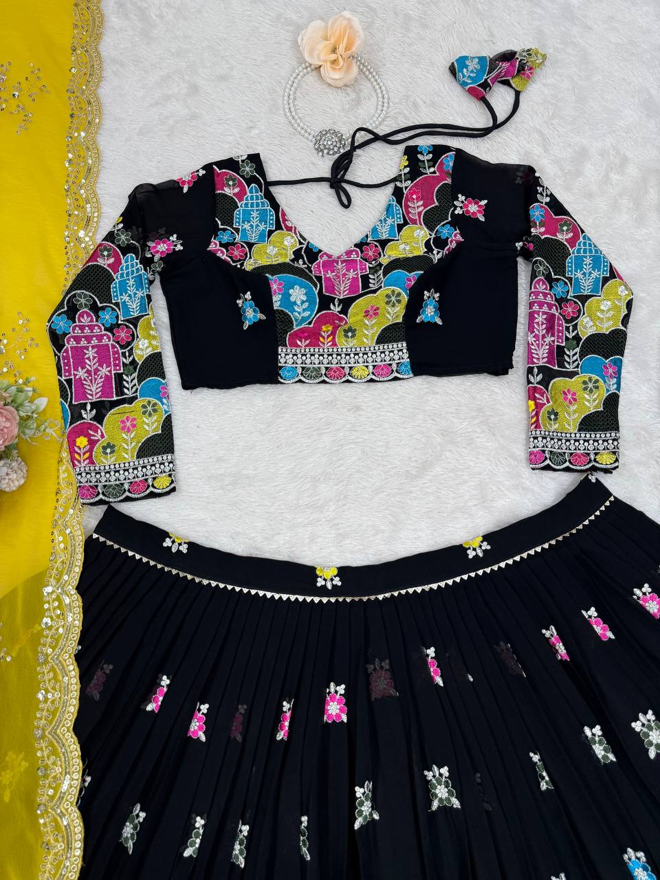 Liecryart Premium Reyon Semi-Stitched Lehenga Set – Digital Print, Mirror & Lace Work, Wedding & Festive Wear