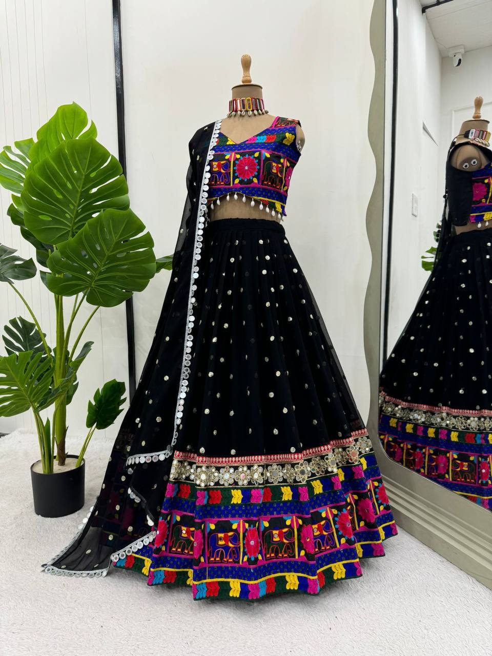 Liecryart Premium Reyon Semi-Stitched Designer Lehenga Set – Digital Print, Mirror & Lace Work