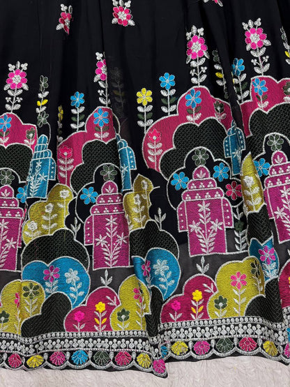 Liecryart Premium Reyon Semi-Stitched Lehenga Set – Digital Print, Mirror & Lace Work, Wedding & Festive Wear