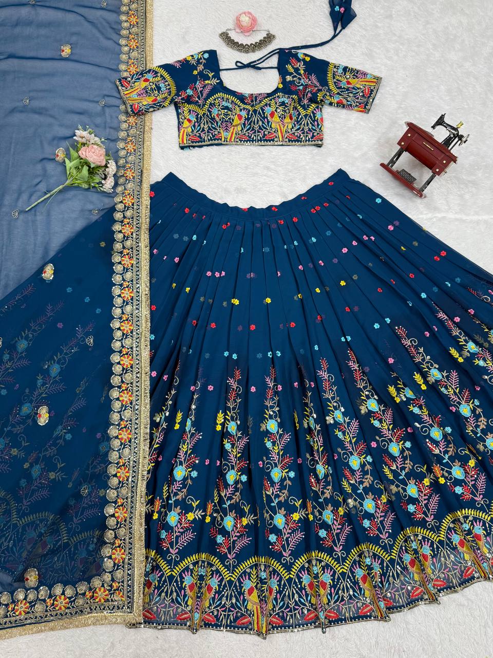 Liecryart Premium Reyon Semi-Stitched Lehenga Set – Digital Print, Mirror & Lace Work, Wedding & Festive Collection