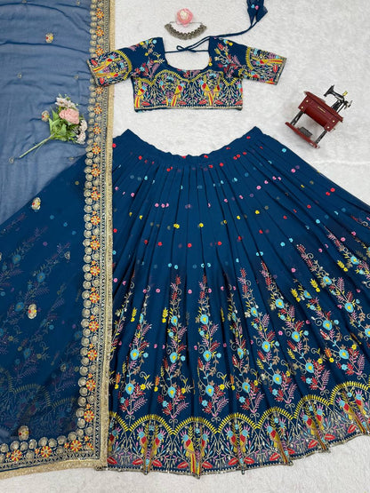 Liecryart Premium Reyon Semi-Stitched Lehenga Set – Digital Print, Mirror & Lace Work, Wedding & Festive Collection