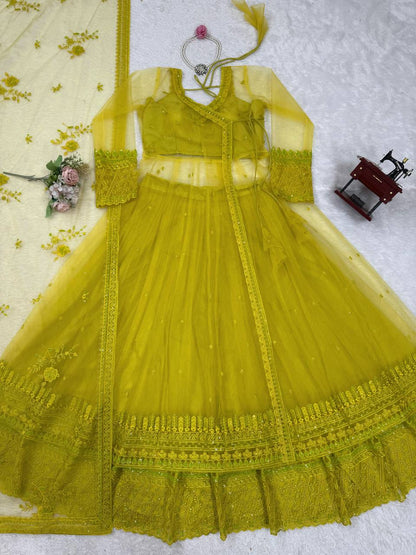 Liecryart Premium Reyon Semi-Stitched Designer Dress – Digital Print, Mirror & Lace Work, Wedding & Festive Wear