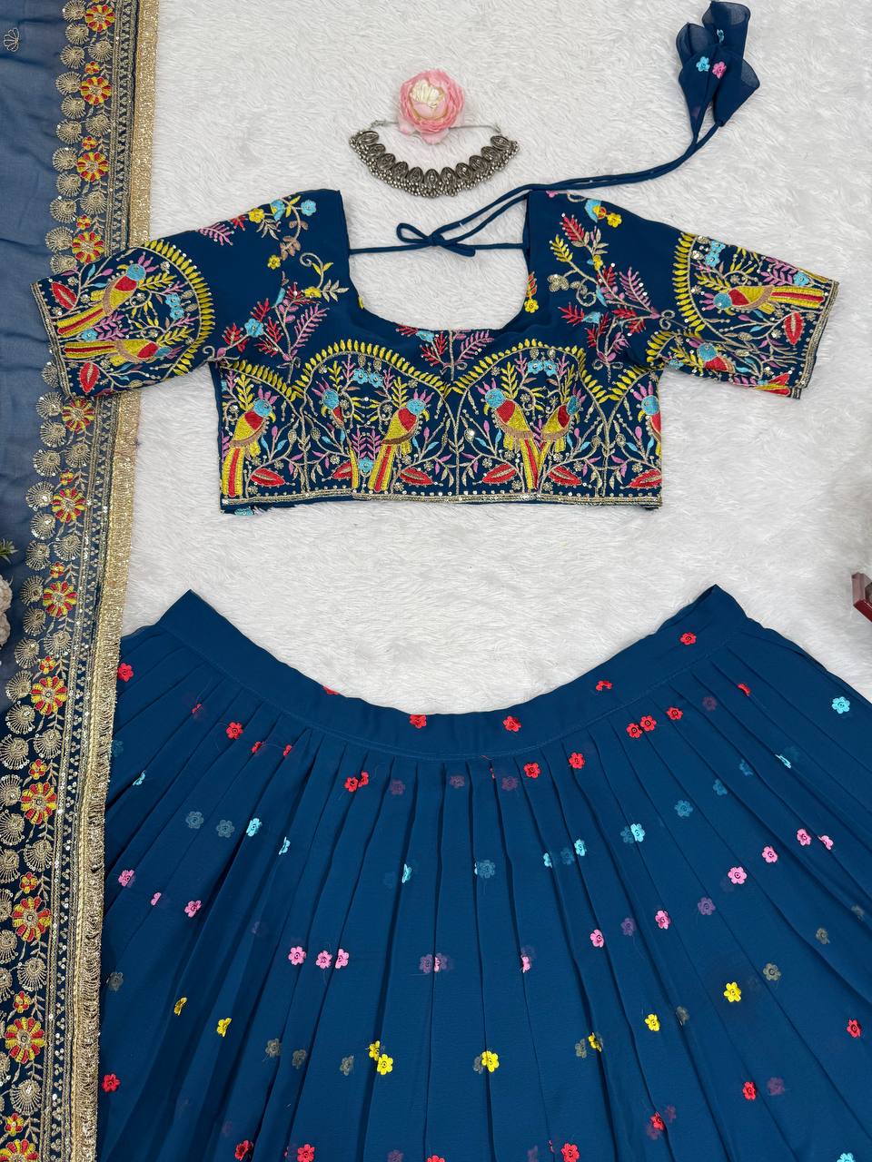 Liecryart Premium Reyon Semi-Stitched Lehenga Set – Digital Print, Mirror & Lace Work, Wedding & Festive Collection