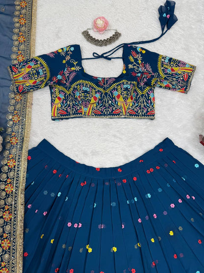 Liecryart Premium Reyon Semi-Stitched Lehenga Set – Digital Print, Mirror & Lace Work, Wedding & Festive Collection