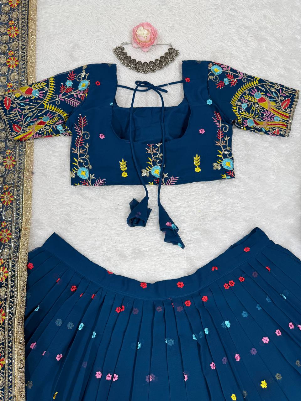 Liecryart Premium Reyon Semi-Stitched Lehenga Set – Digital Print, Mirror & Lace Work, Wedding & Festive Collection